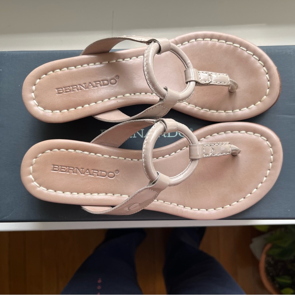 Bernardo Matrix Patent Wedge Sandals-Goat Color-Very Clean!